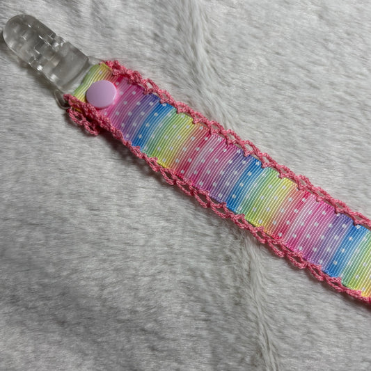 Rainbow Polka Dot Adult Pacifier Clip