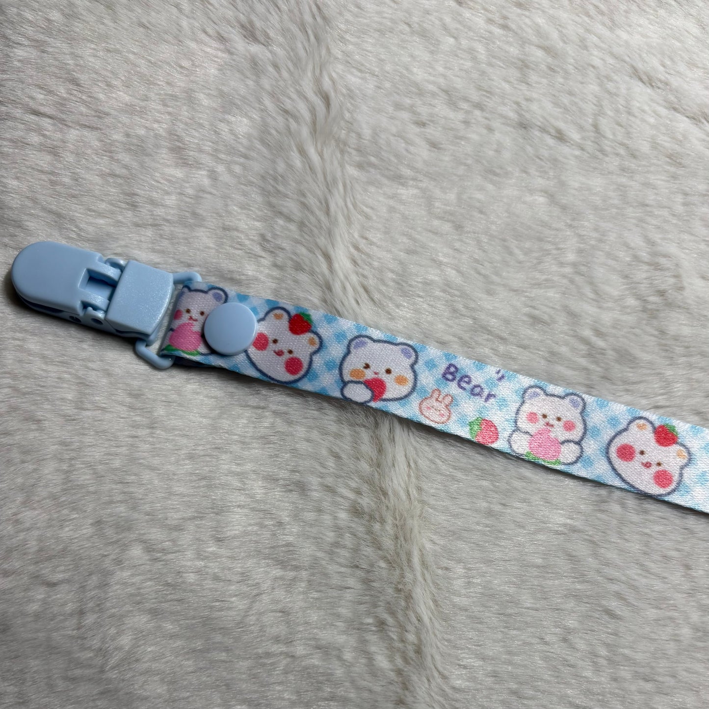 Blue & White Bear Adult Pacifier Clip